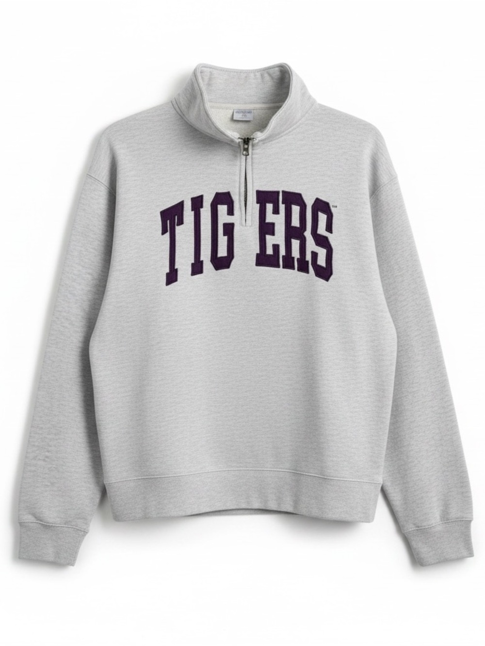 Zoozatz Size M light gray LSU “TIGERS” collegiate quarter-zip cropped sweatshirt
